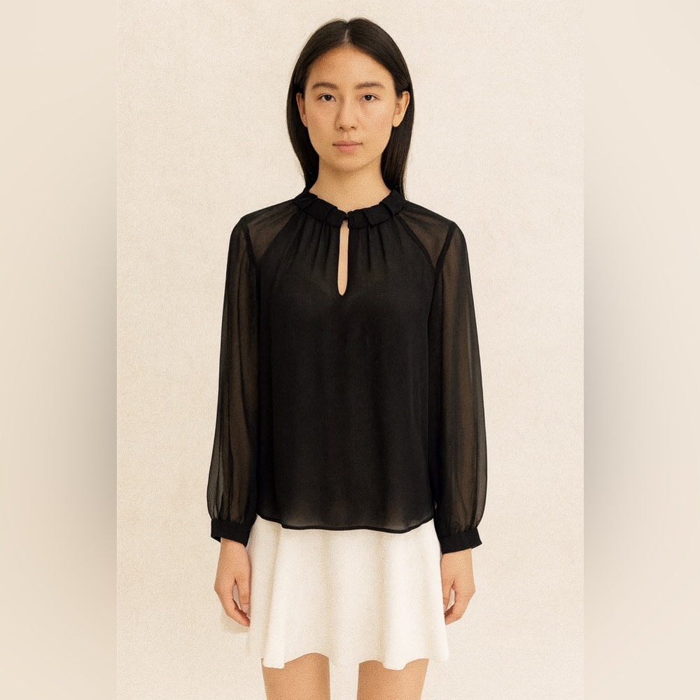 Giorgio Armani silk sheer unique collar blouse size 44